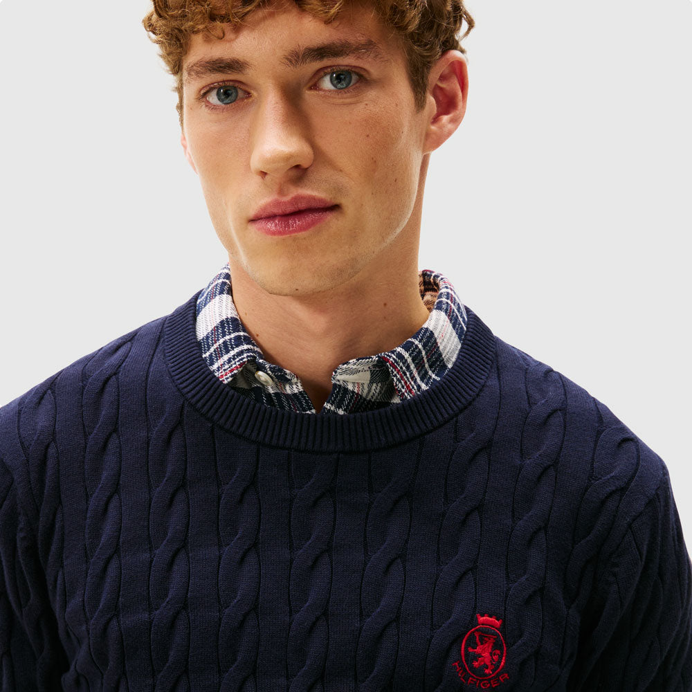Classic Cotton Cable Sweater - Navy
