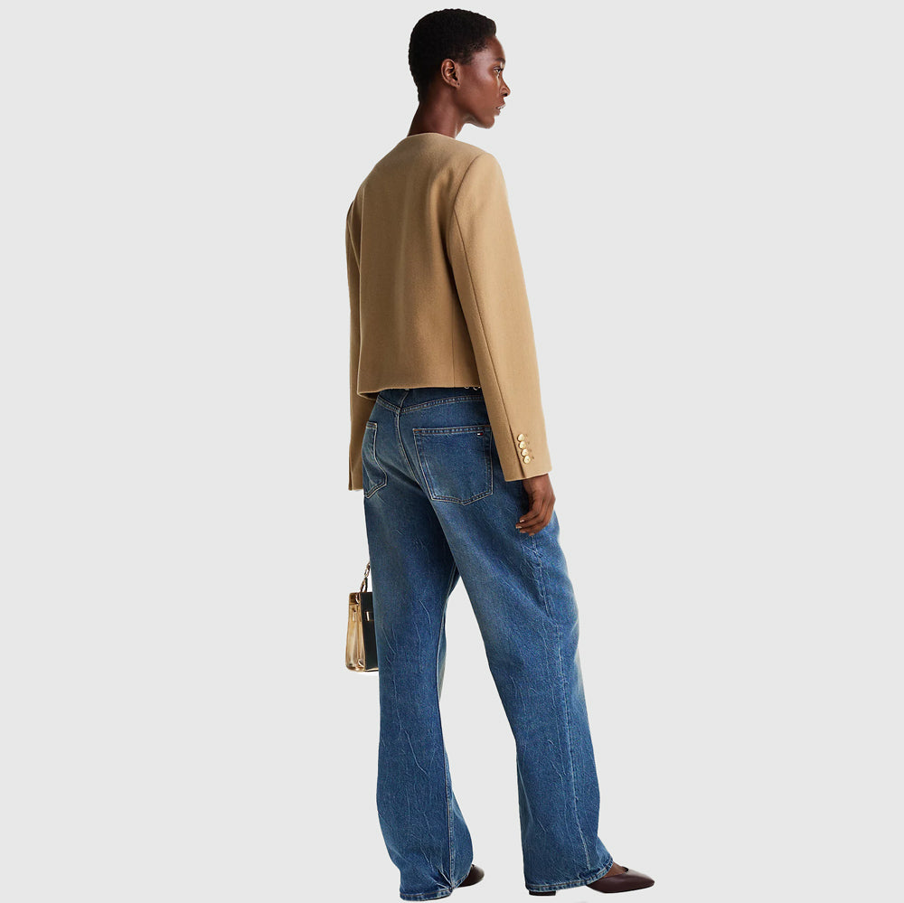 Wool Gold Button Jacket - Khaki