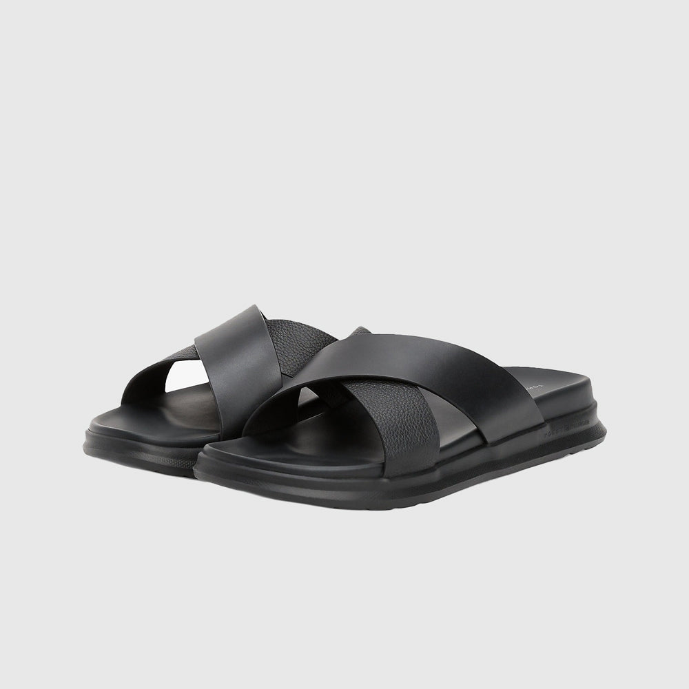 Strap Leather Slide - Black