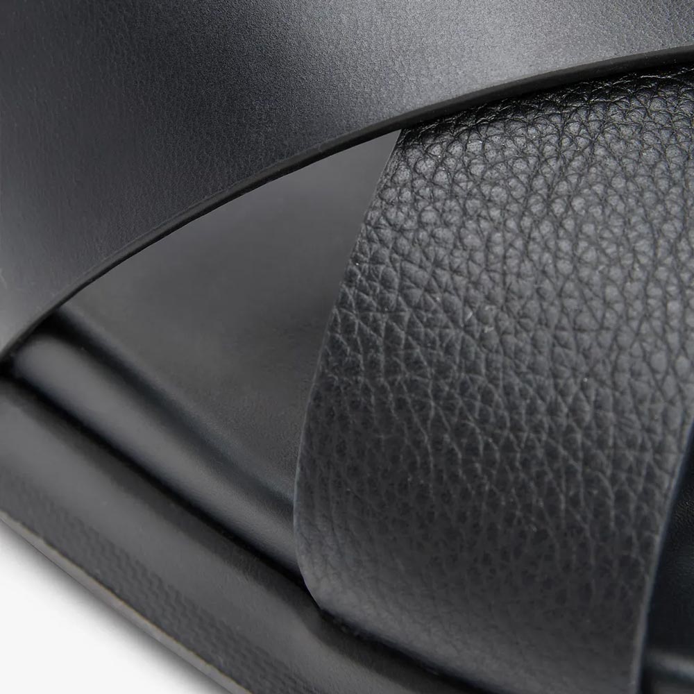 Strap Leather Slide - Black