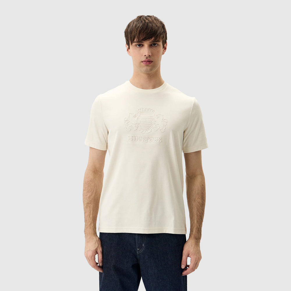 Tommy Hilfiger Embossed Hilfiger T-Shirt - Off White |ThirdBaseUrban