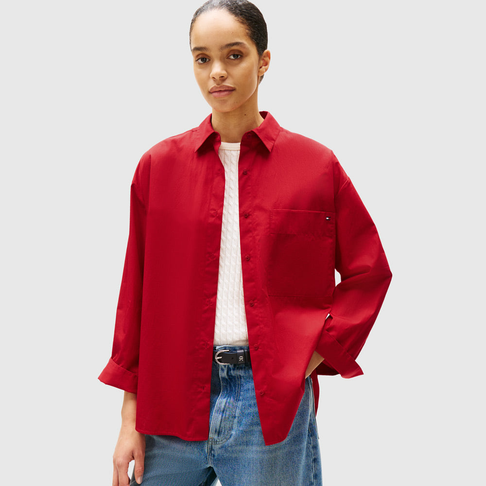 Tommy Hilfiger Poplin Easy Shirt - Red |ThirdBaseUrban