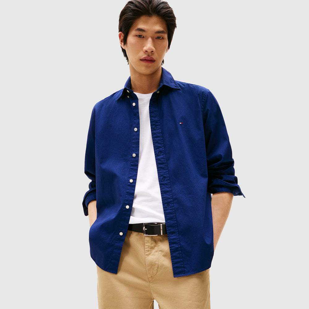 Tommy Hilfiger Flex Poplin Solid Shirt - Preppy Navy |ThirdBaseUrban