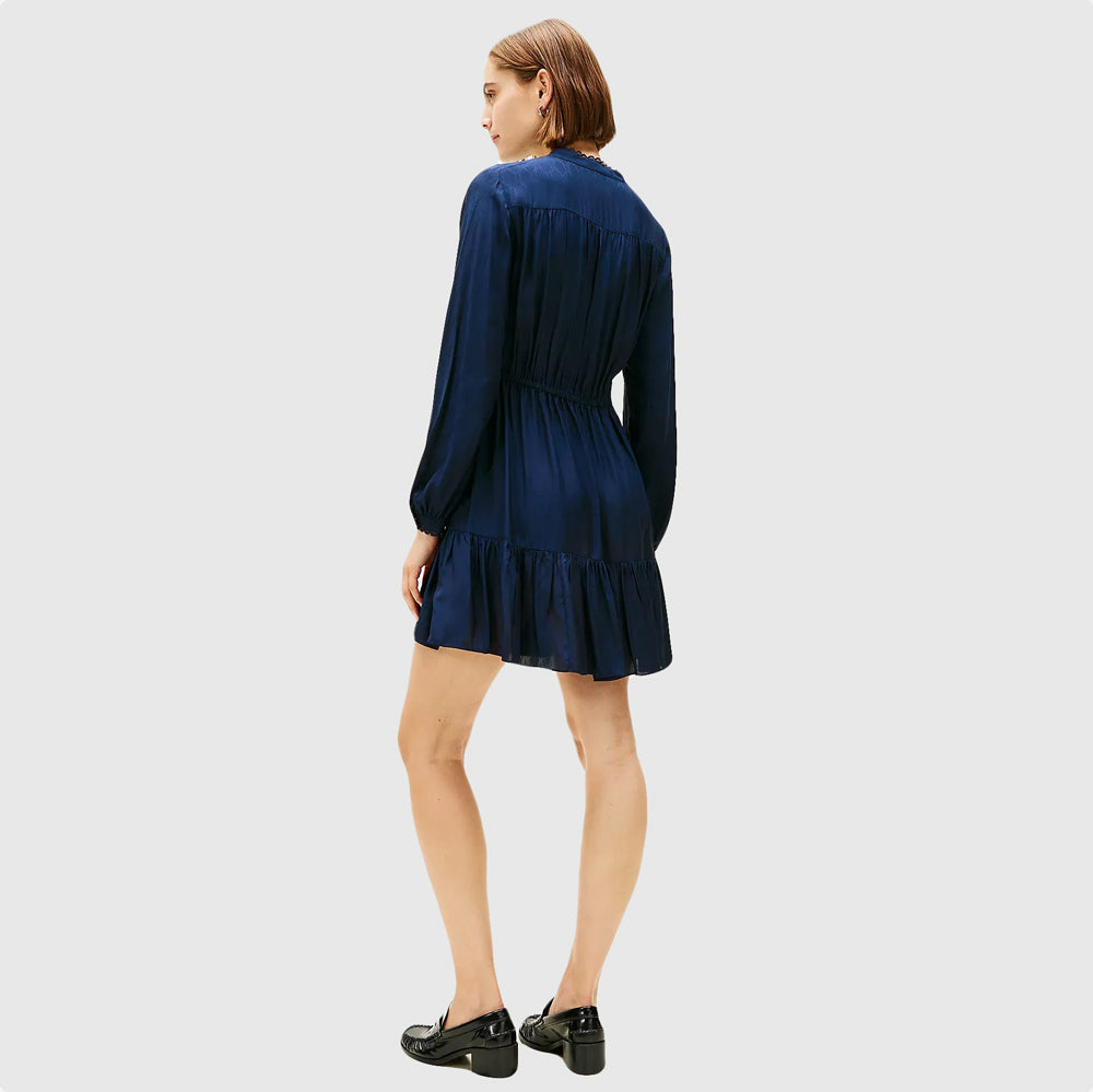 Jacquard Gathered Dress - Dark Night Navy