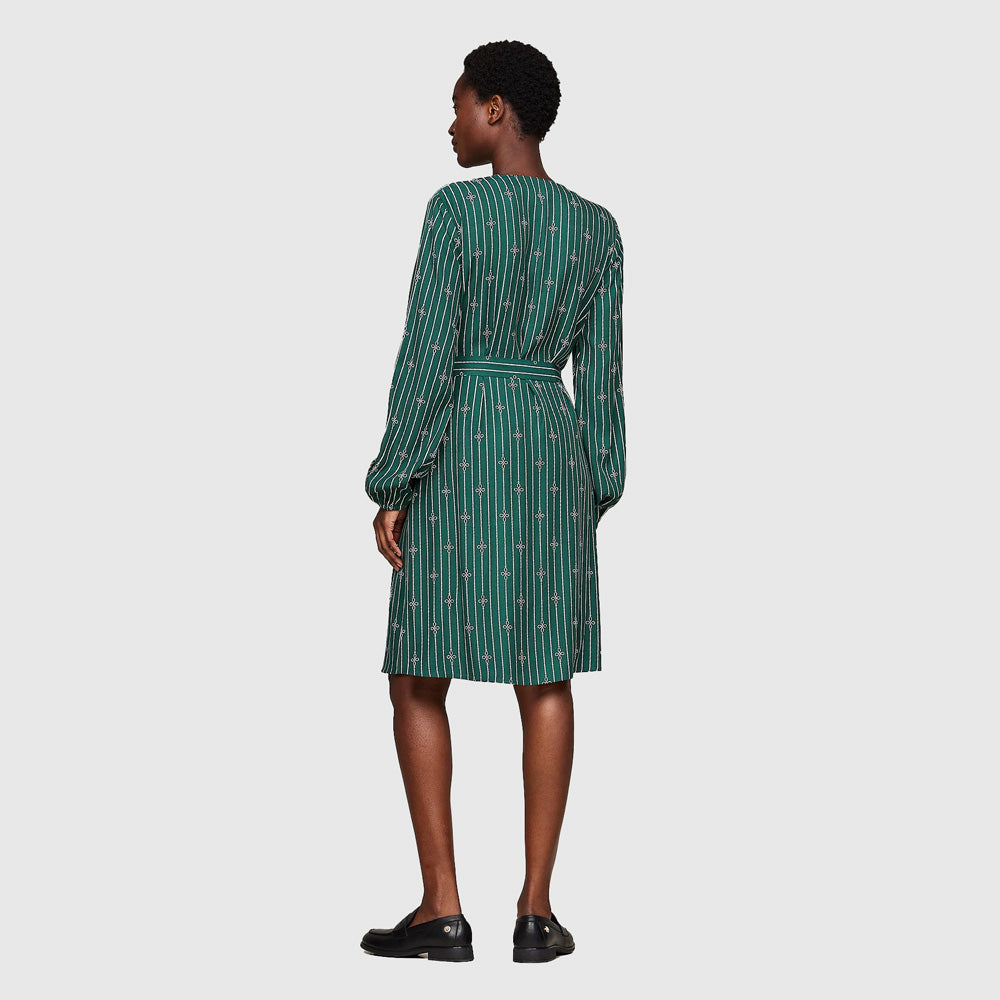 Fluid Gathered Belted Dress - Green