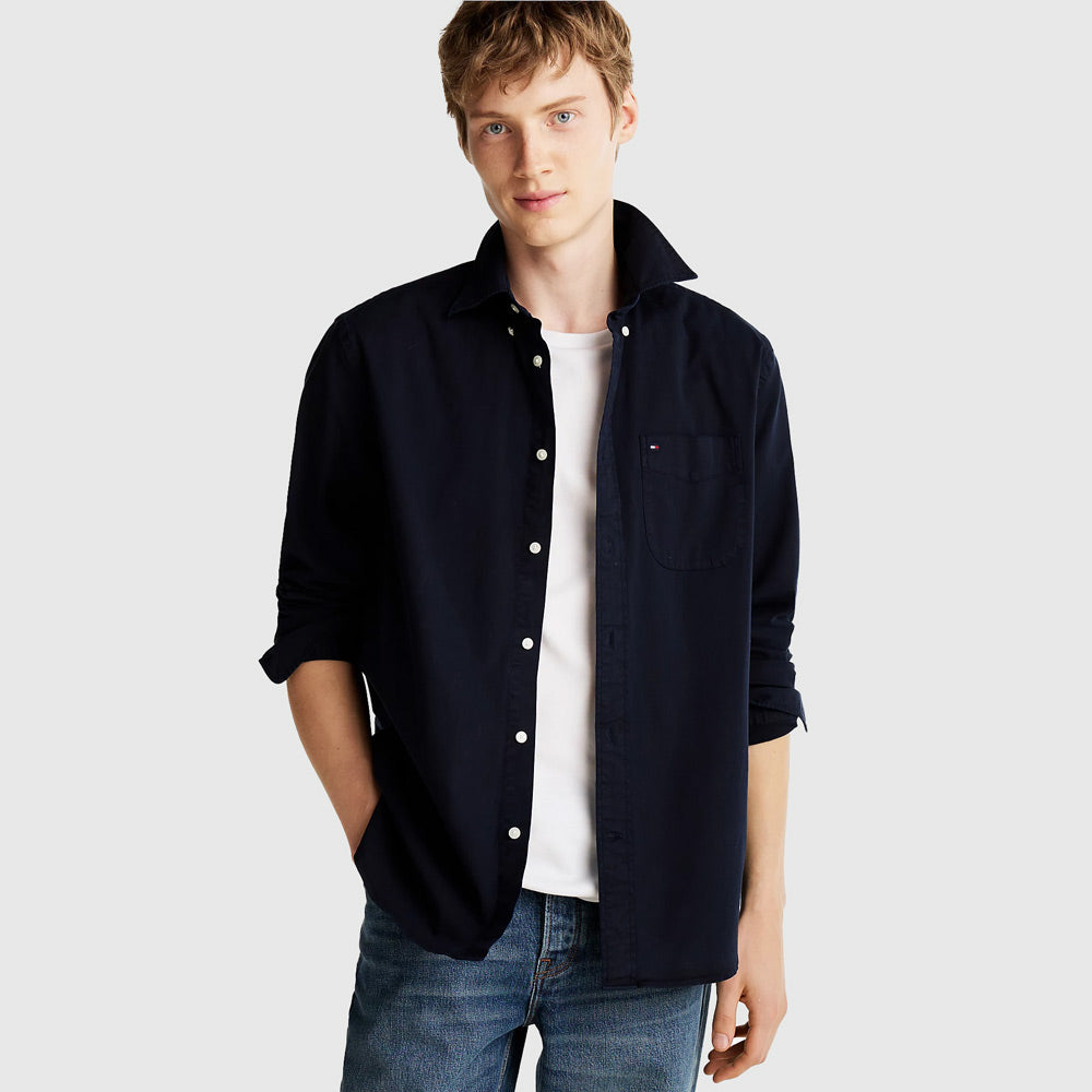 Tommy Hilfiger Twill Solid Shirt - Navy |ThirdBaseUrban