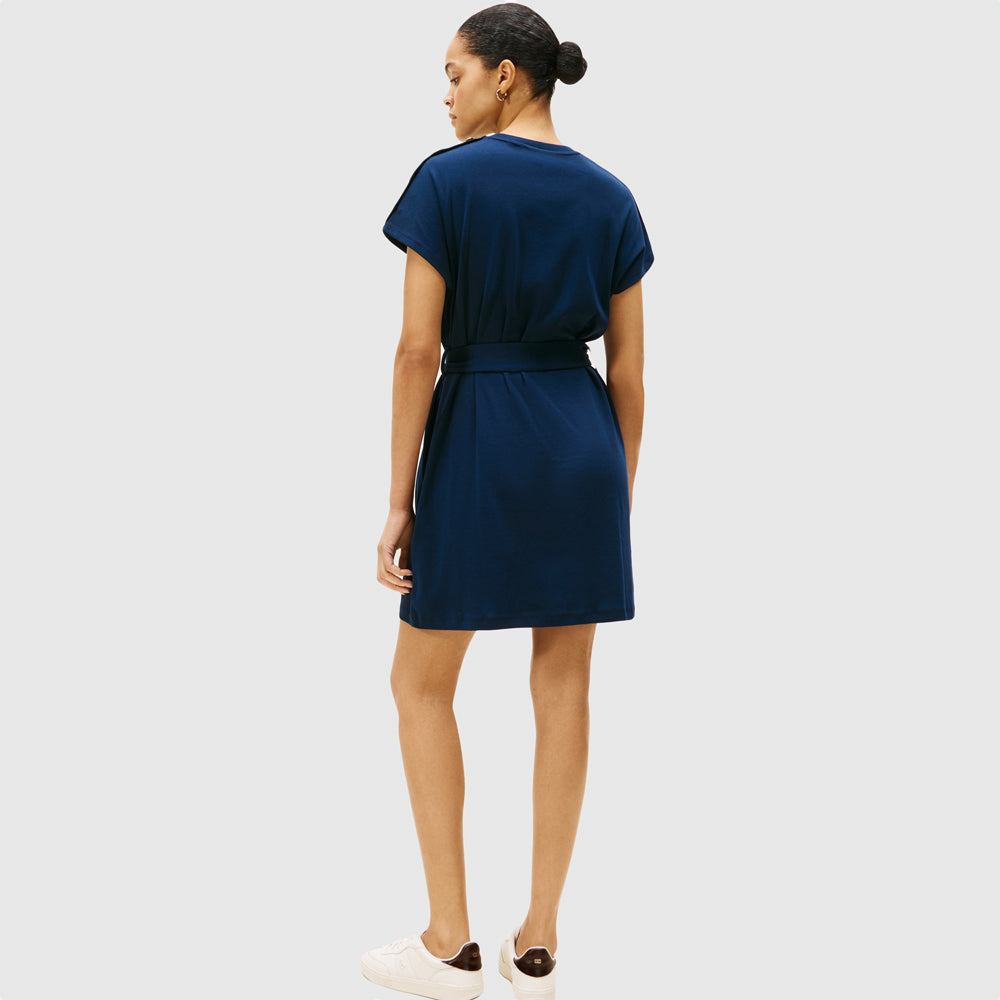 Gold Button Jersey Dress - Navy
