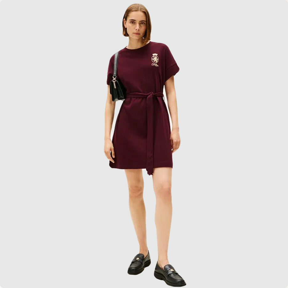 Tommy Hilfiger Gold Crest T-Shirt Dress - Burgundy |ThirdBaseUrban