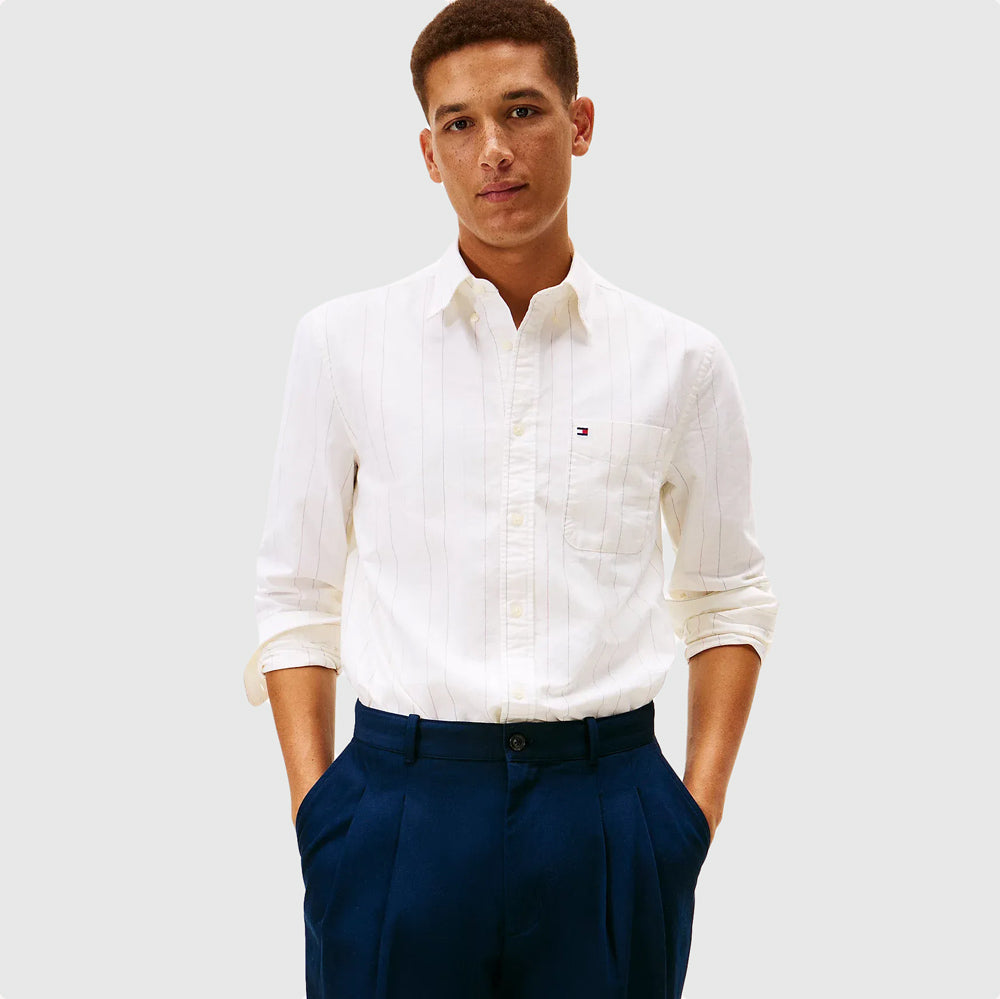 Tommy Hilfiger Oxford Stripe Shirt - Ivory |ThirdBaseUrban