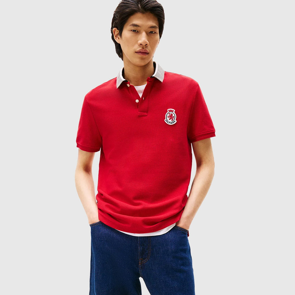 Tommy Hilfiger Herrinbone Collar Golfer - Red |ThirdBaseUrban
