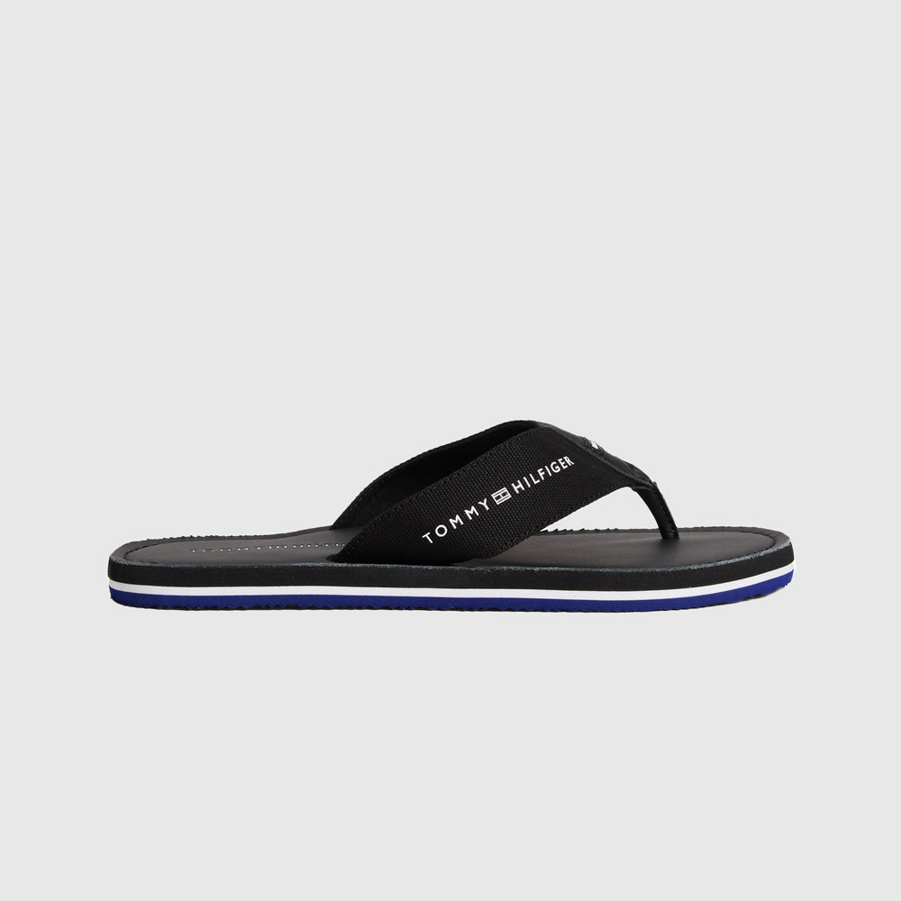 Tommy Hilfiger Leather Beach Sandal - Black |ThirdBaseUrban