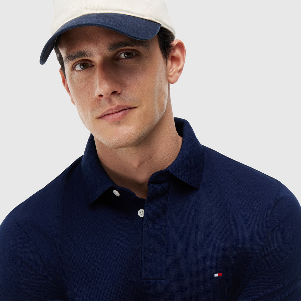 Jacquard Hidden Placket Golfer - Navy