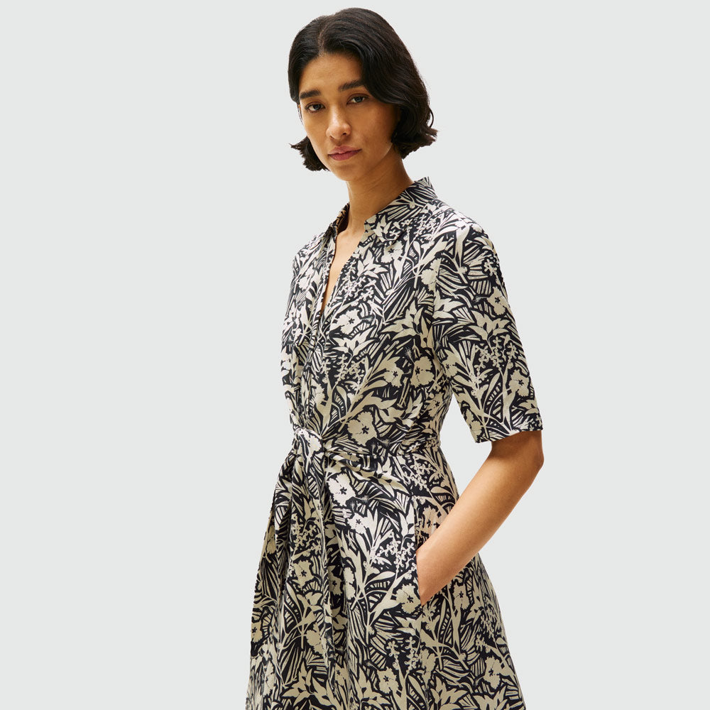 Knotted Shirt Dress - Black Mulri