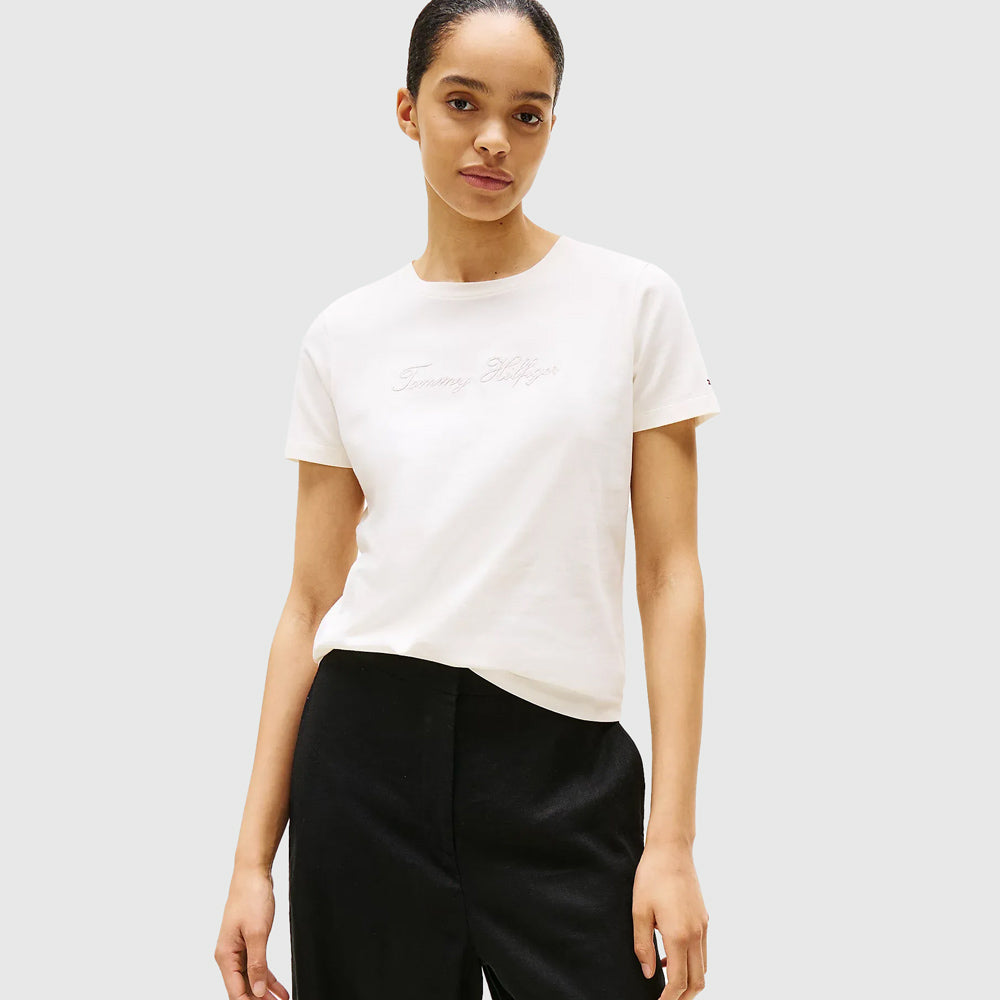 Tommy Hilfiger Script T - Shirt - Ivory |ThirdBaseUrban