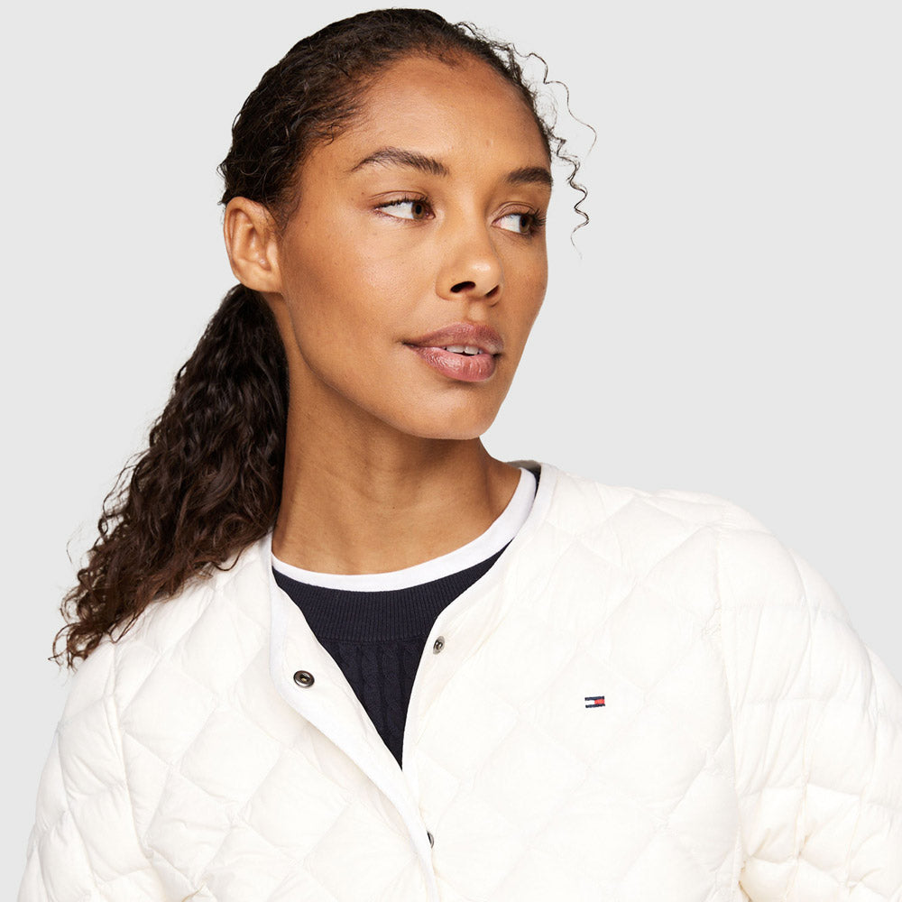 Quilted Collarless Jacket - Off White