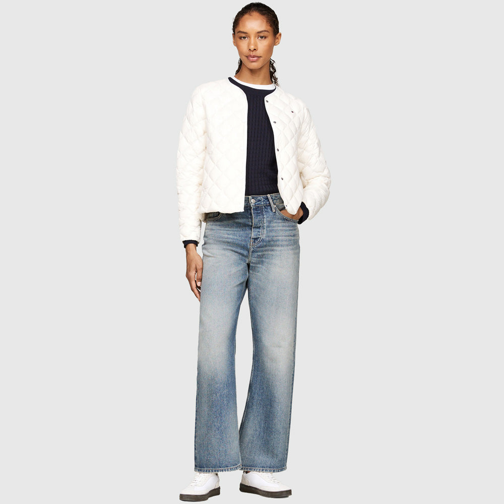 Quilted Collarless Jacket - Off White