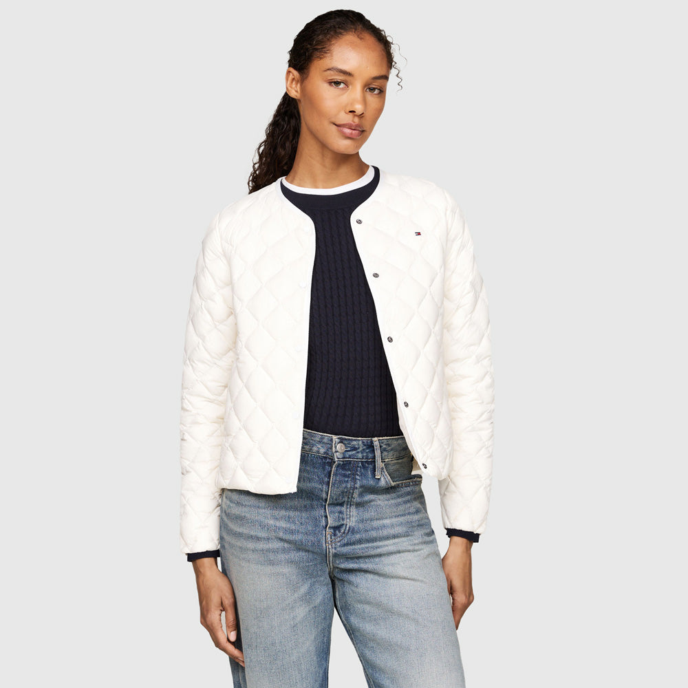 Tommy Hilfiger Quilted Collarless Jacket - Off White |ThirdBaseUrban