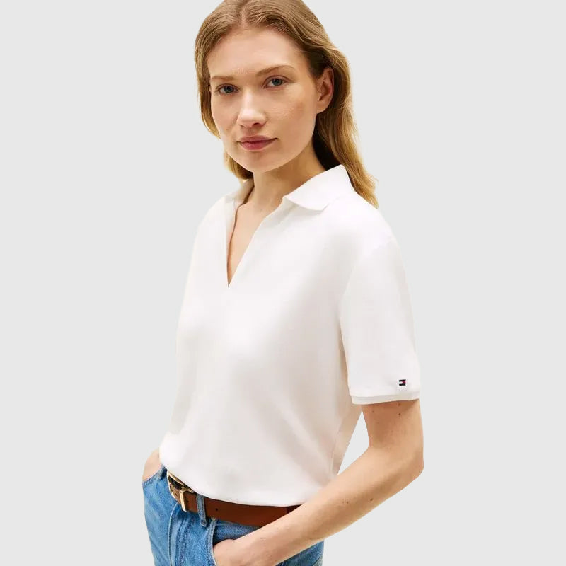 Lyocell Pique Open Neck Polo - Ecru