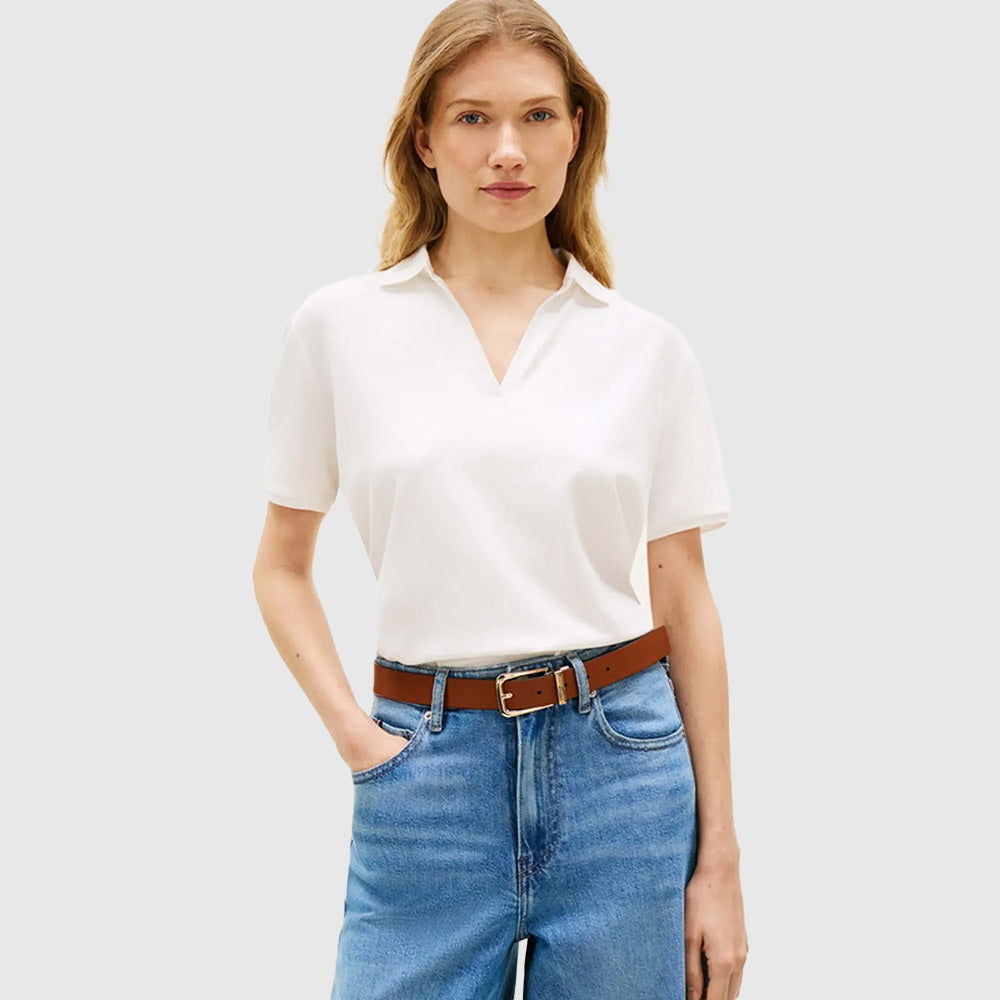 Lyocell Pique Open Neck Polo - Ecru
