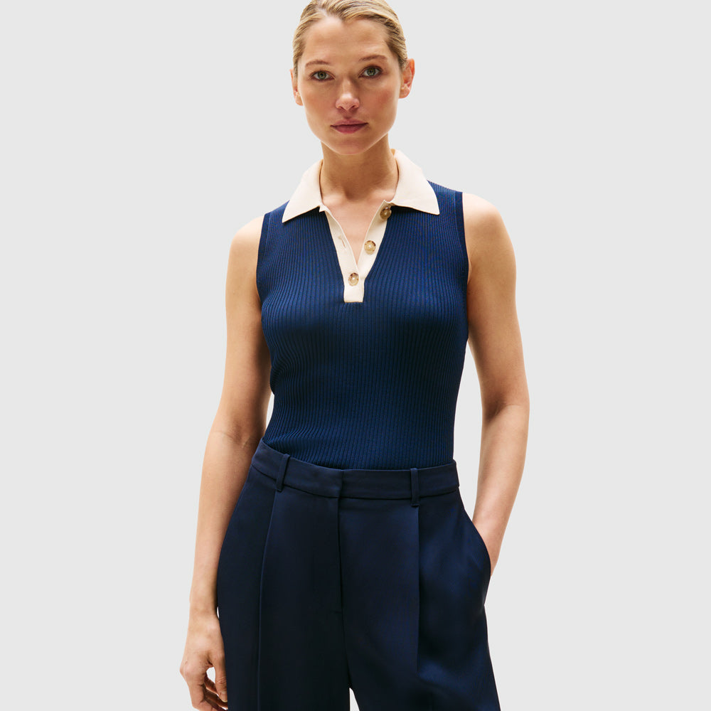 Tommy Hilfiger Contrast Rib Golfer - Navy |ThirdBaseUrban