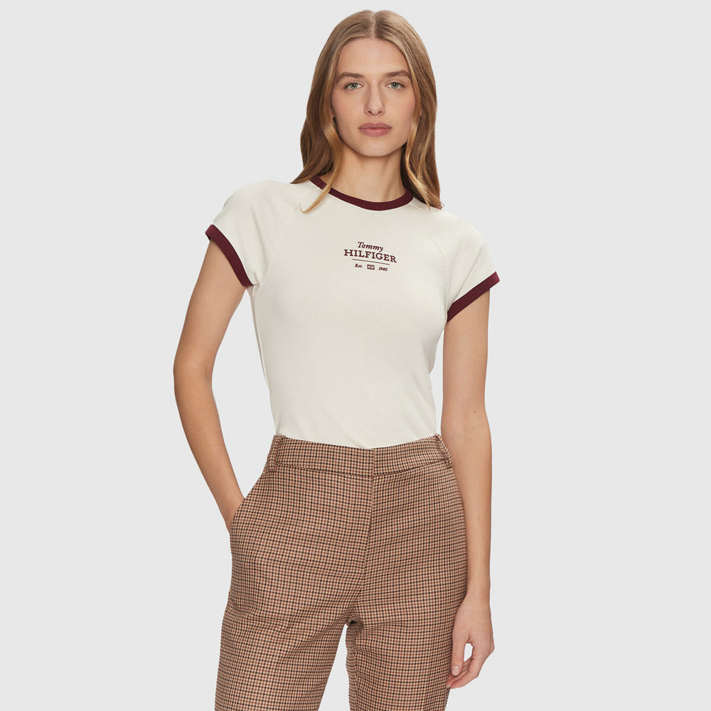 Tommy Hilfiger Slim Ringer T-Shirt - Off White |ThirdBaseUrban