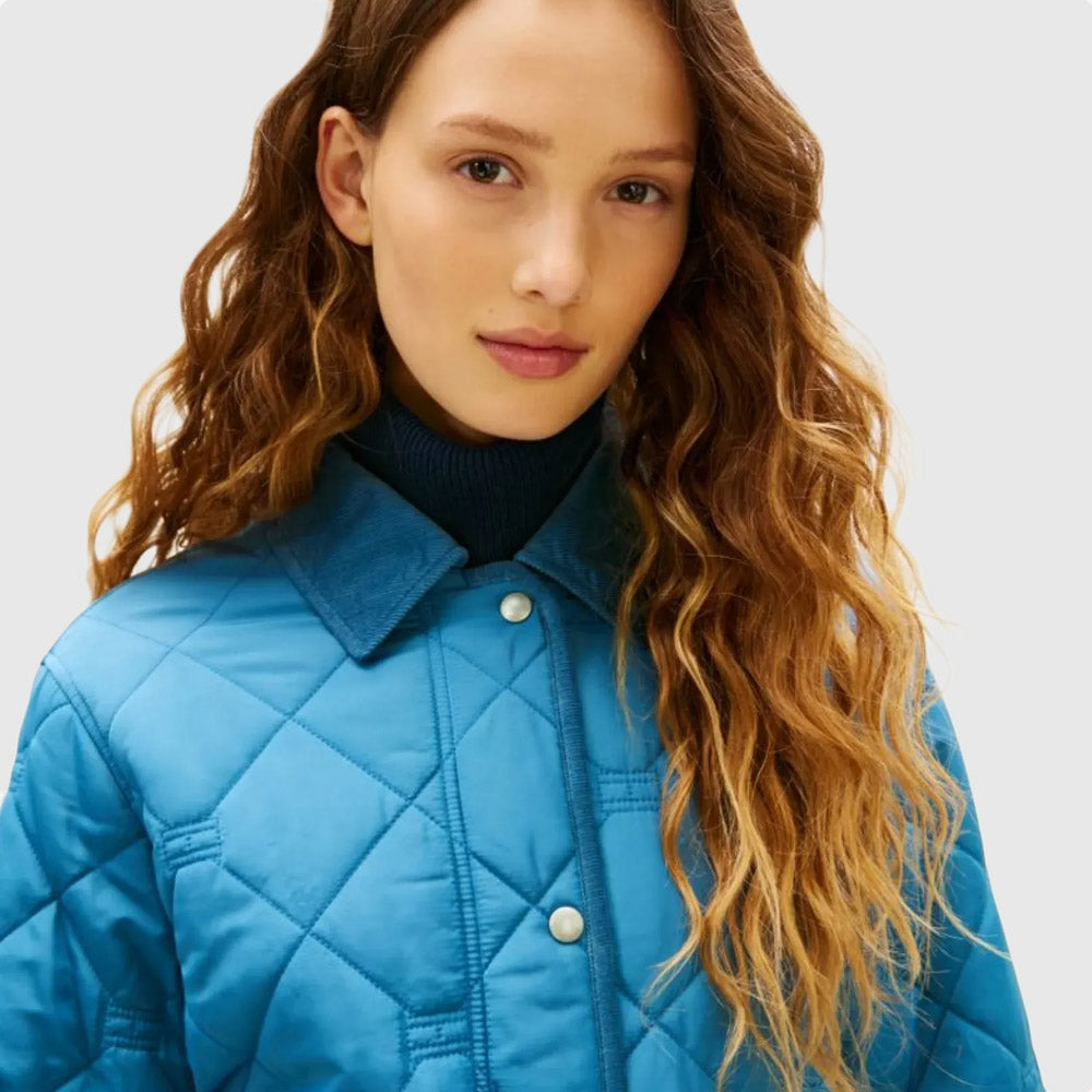 Padded Flag Quilted Jacket - Blue Rain