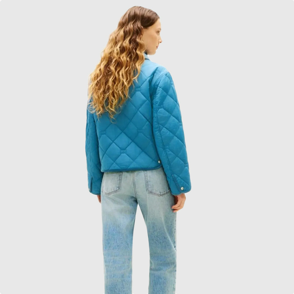 Padded Flag Quilted Jacket - Blue Rain