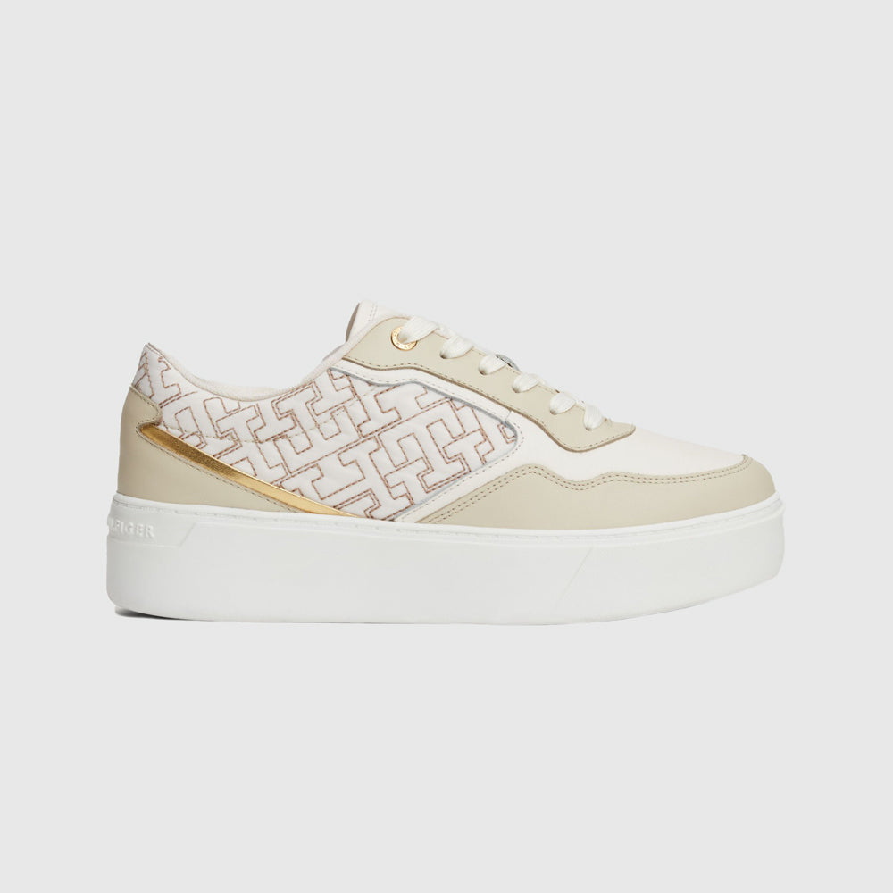 Tommy Hilfiger Platform Monogram Sneaker - Ecru |ThirdBaseUrban