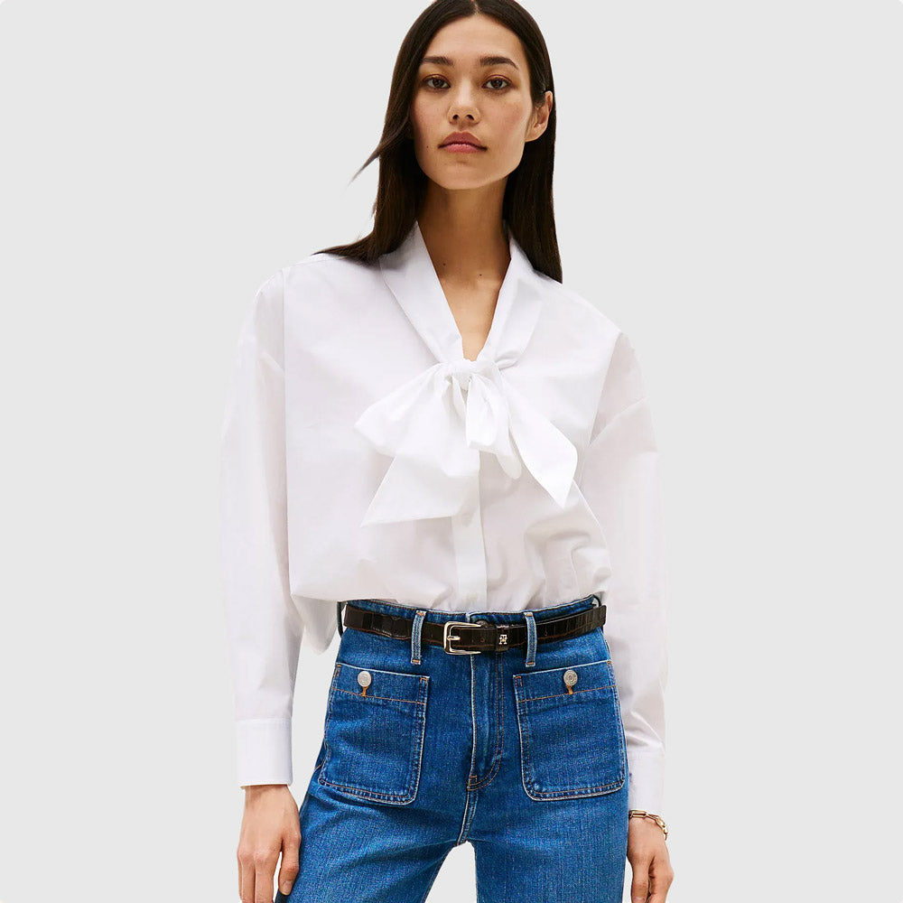 Tommy Hilfiger Poplin Bow Collar Shirt - White |ThirdBaseUrban