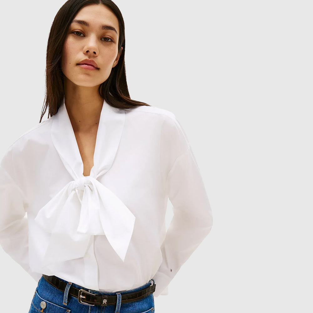 Poplin Bow Collar Shirt - White