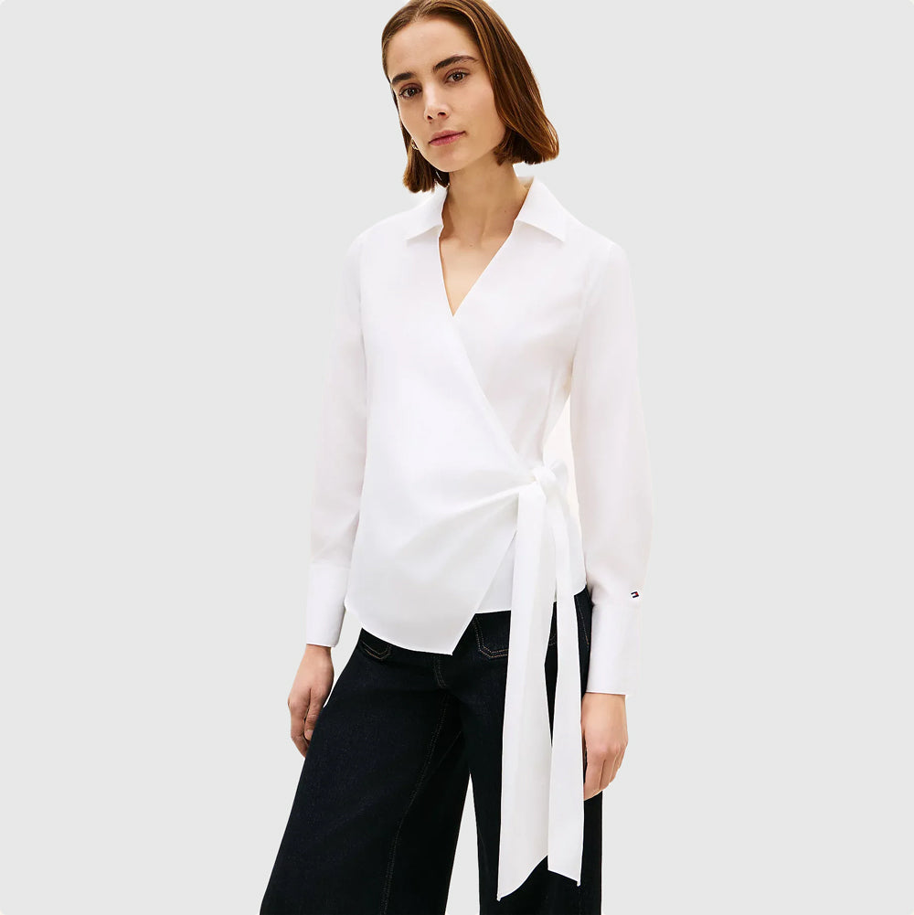 Tommy Hilfiger Poplin Knot Blouse - White |ThirdBaseUrban