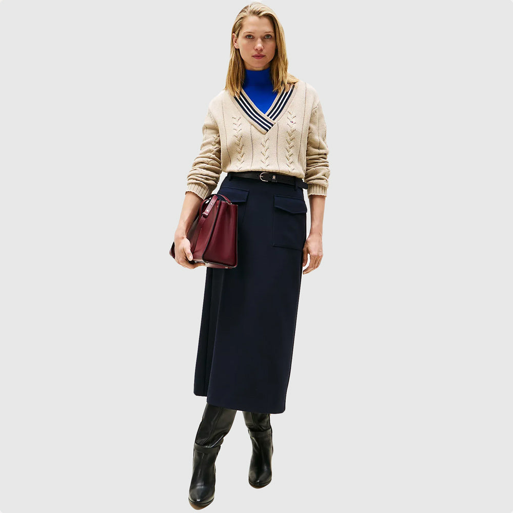 Tommy Hilfiger Punto Tailored Midi Skirt - Navy |ThirdBaseUrban