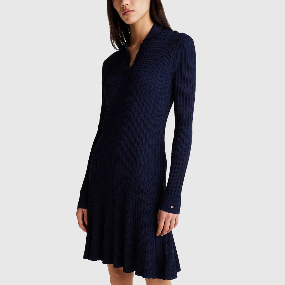 Rayon Cable Midi Dress - Navy