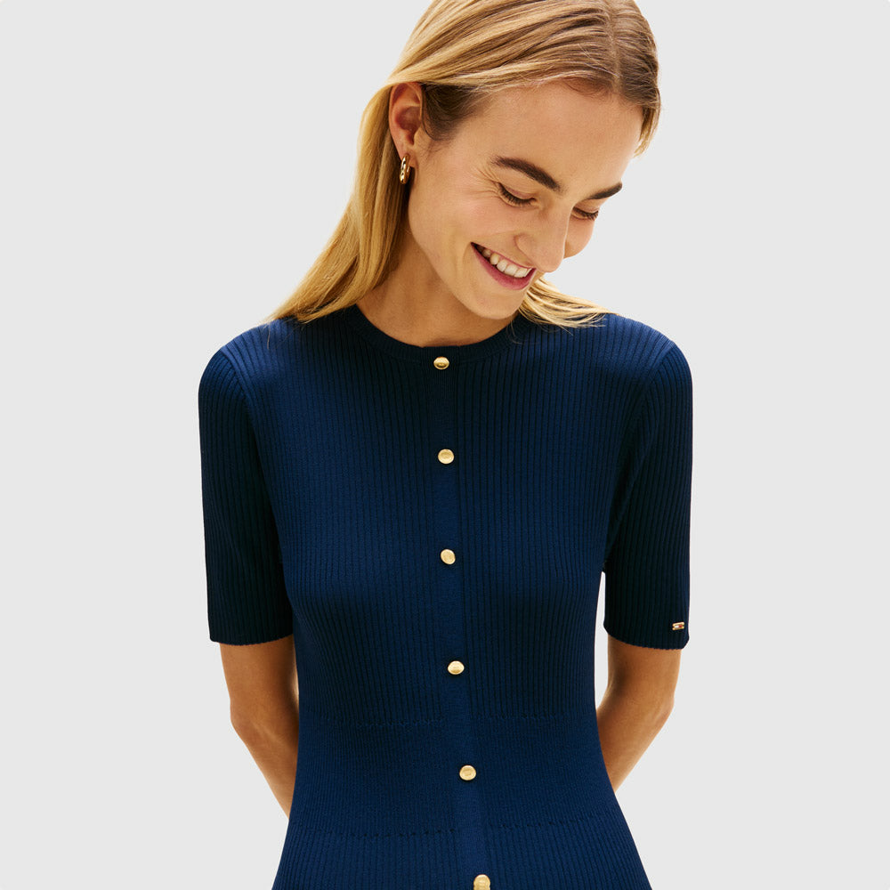 Rayon Rib Midi Dress - Navy
