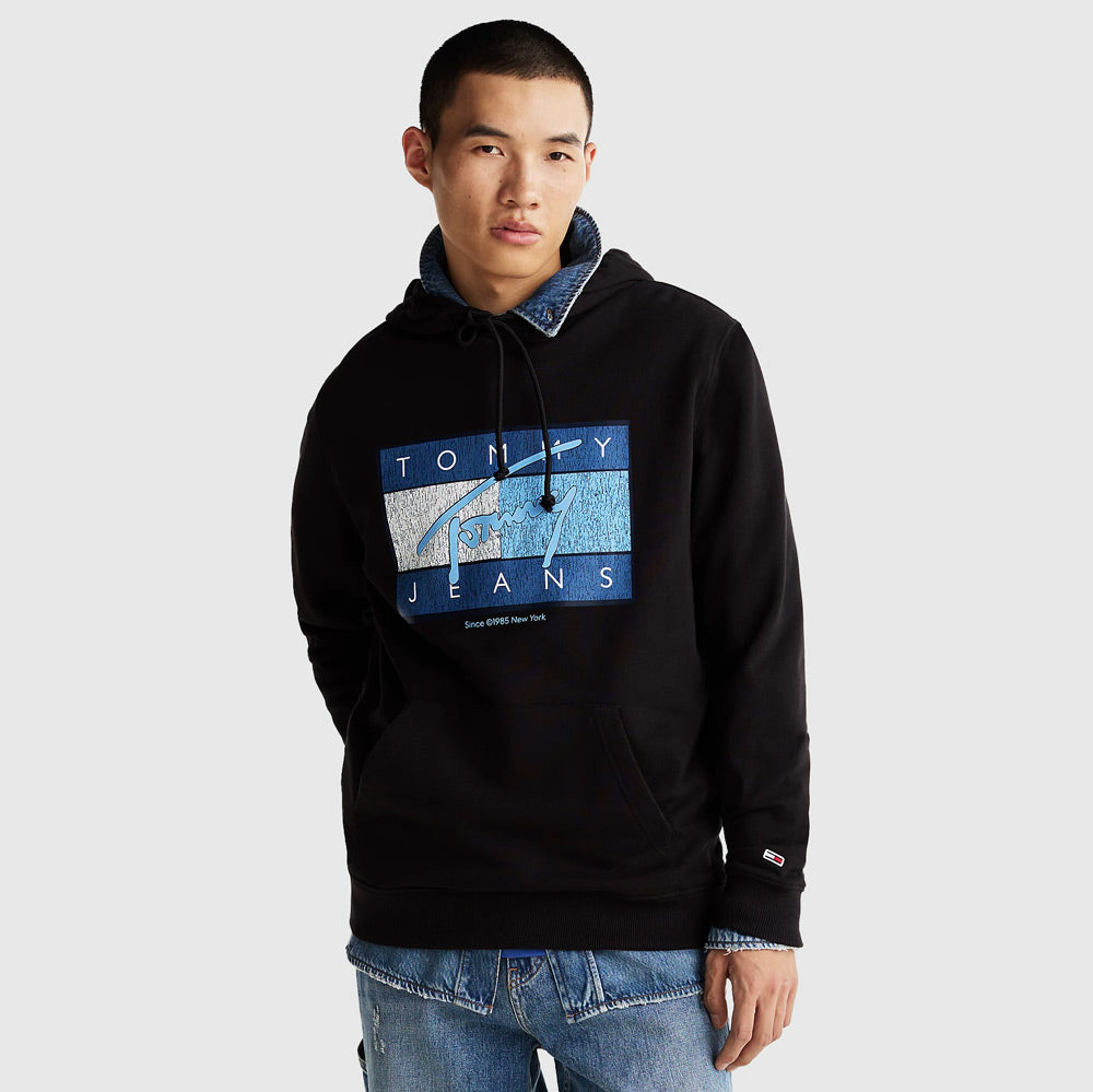 Tommy Hilfiger Regular Flag Hoodie - Black |ThirdBaseUrban