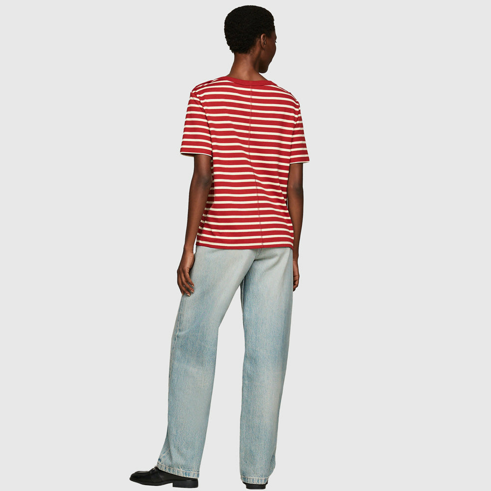 Stripe Gold Button T-Shirt - Magma