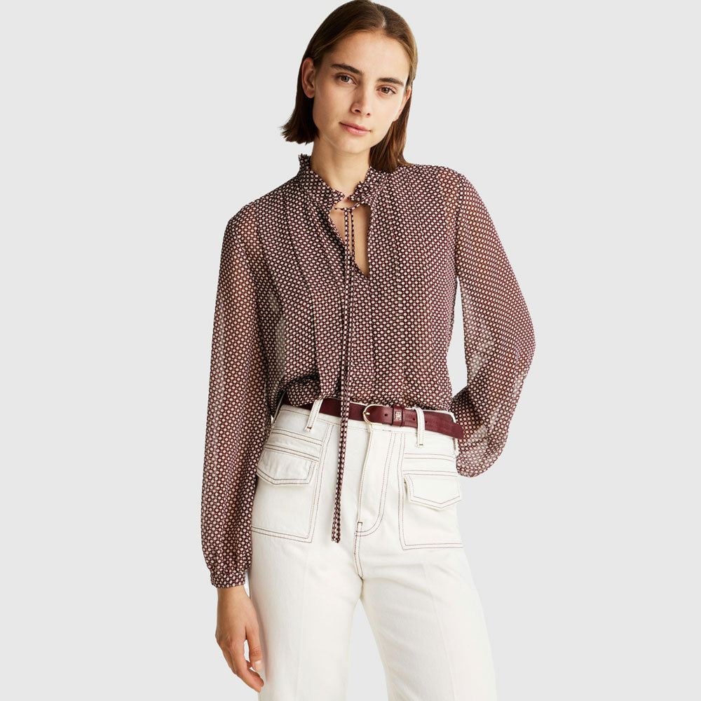 Tommy Hilfiger Ruffle Print Blouse - Red Multi |ThirdBaseUrban