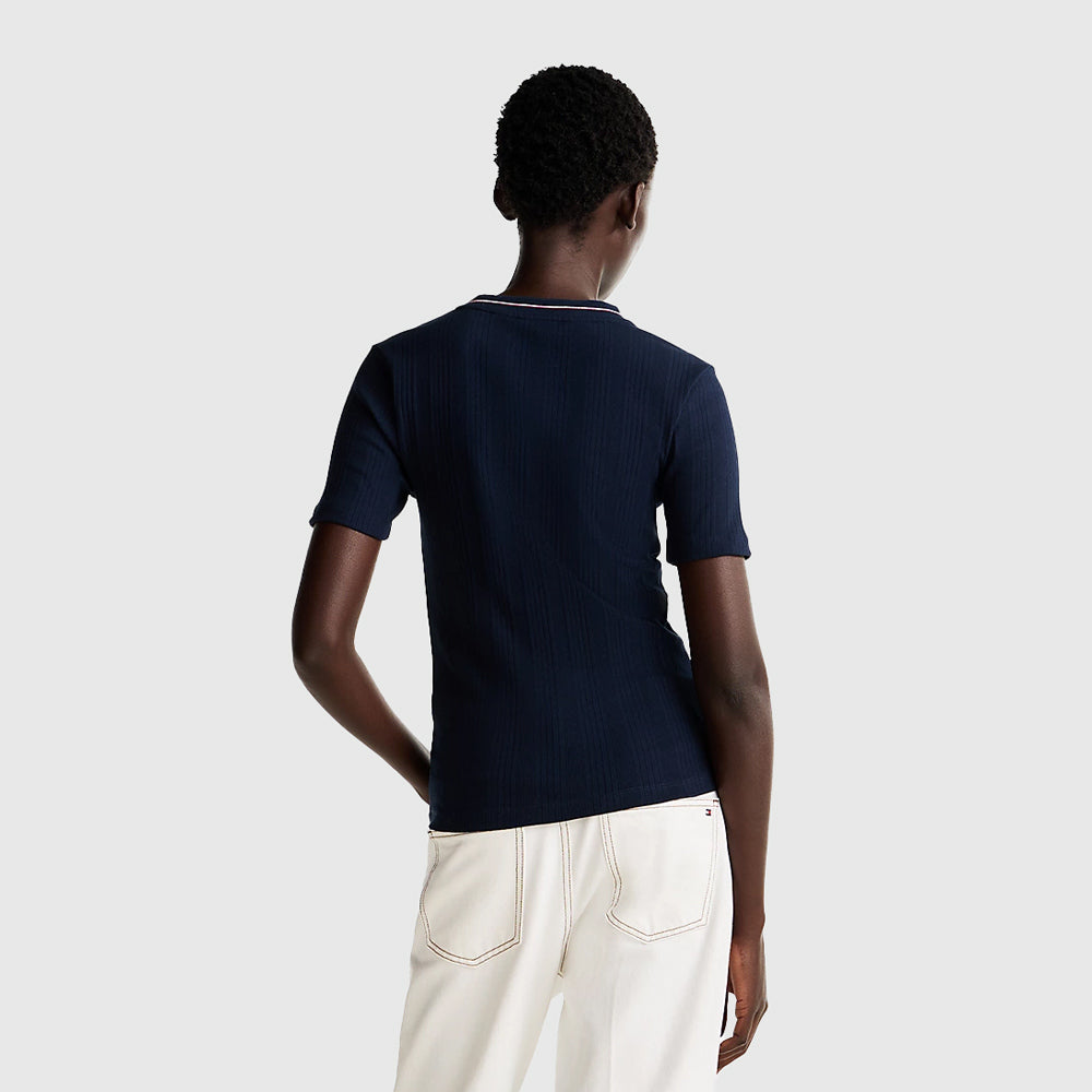 Slim Rib Knit T-Shirt - Navy