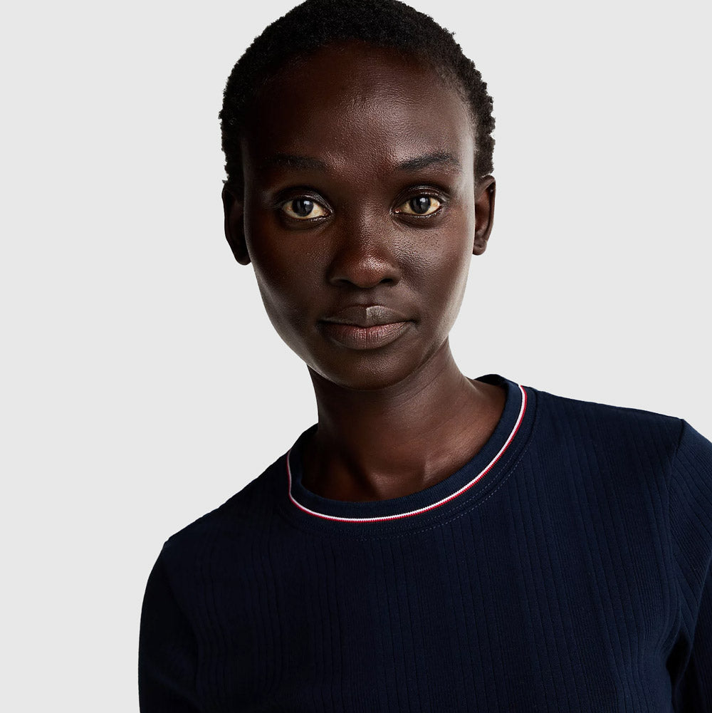 Slim Rib Knit T-Shirt - Navy