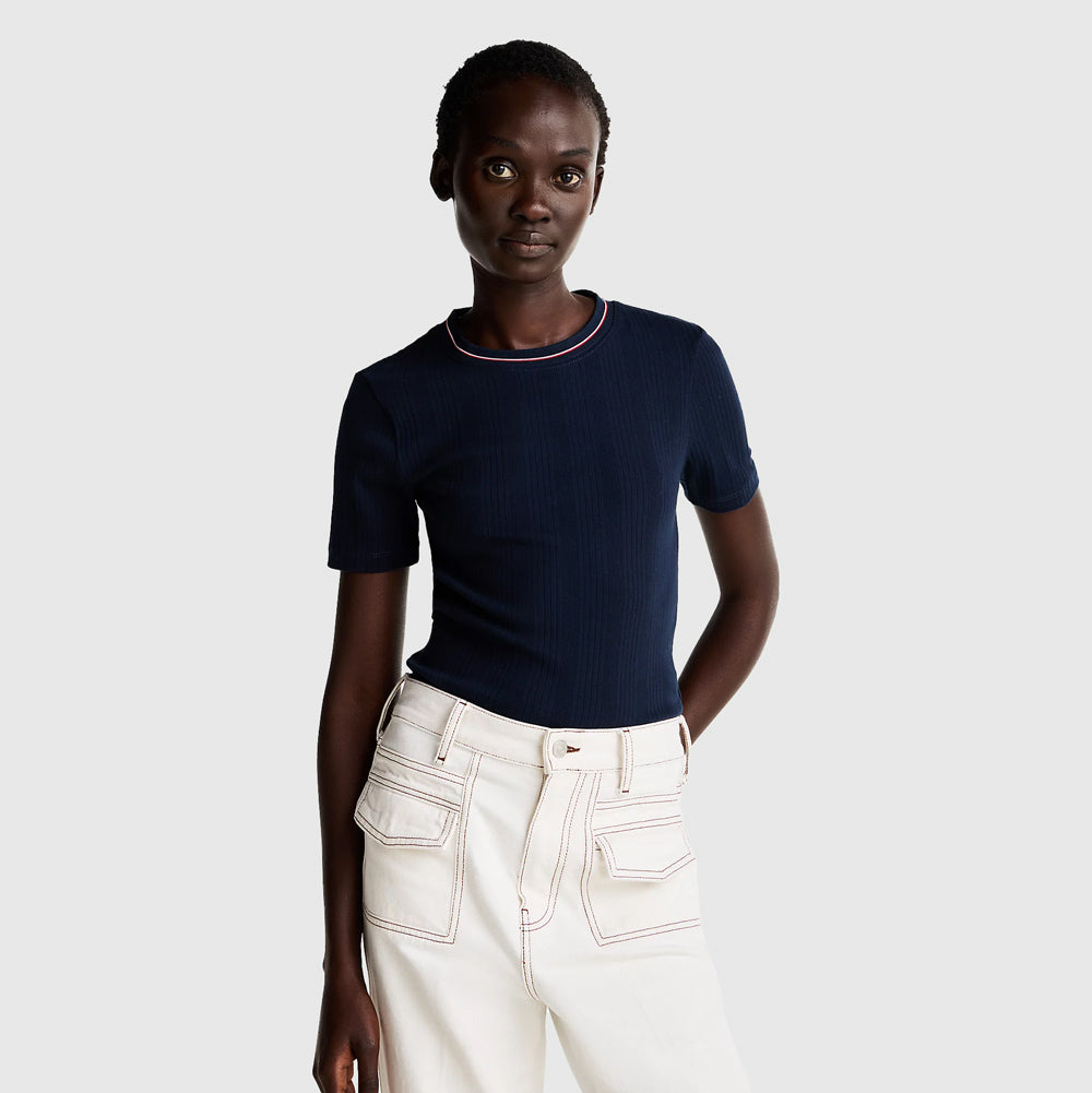 Tommy Hilfiger Slim Rib Knit T-Shirt - Navy |ThirdBaseUrban