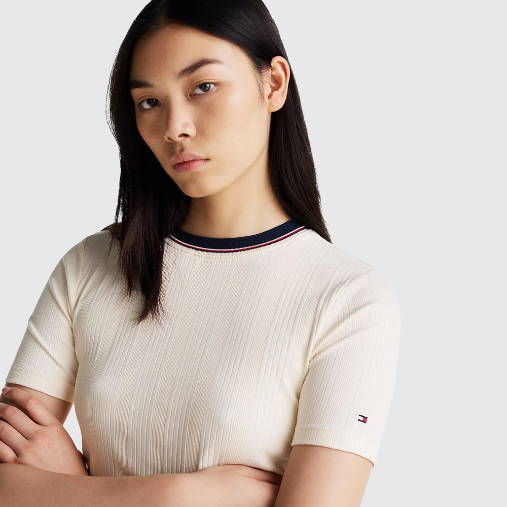 Slim Rib Knit T-Shirt - Off White