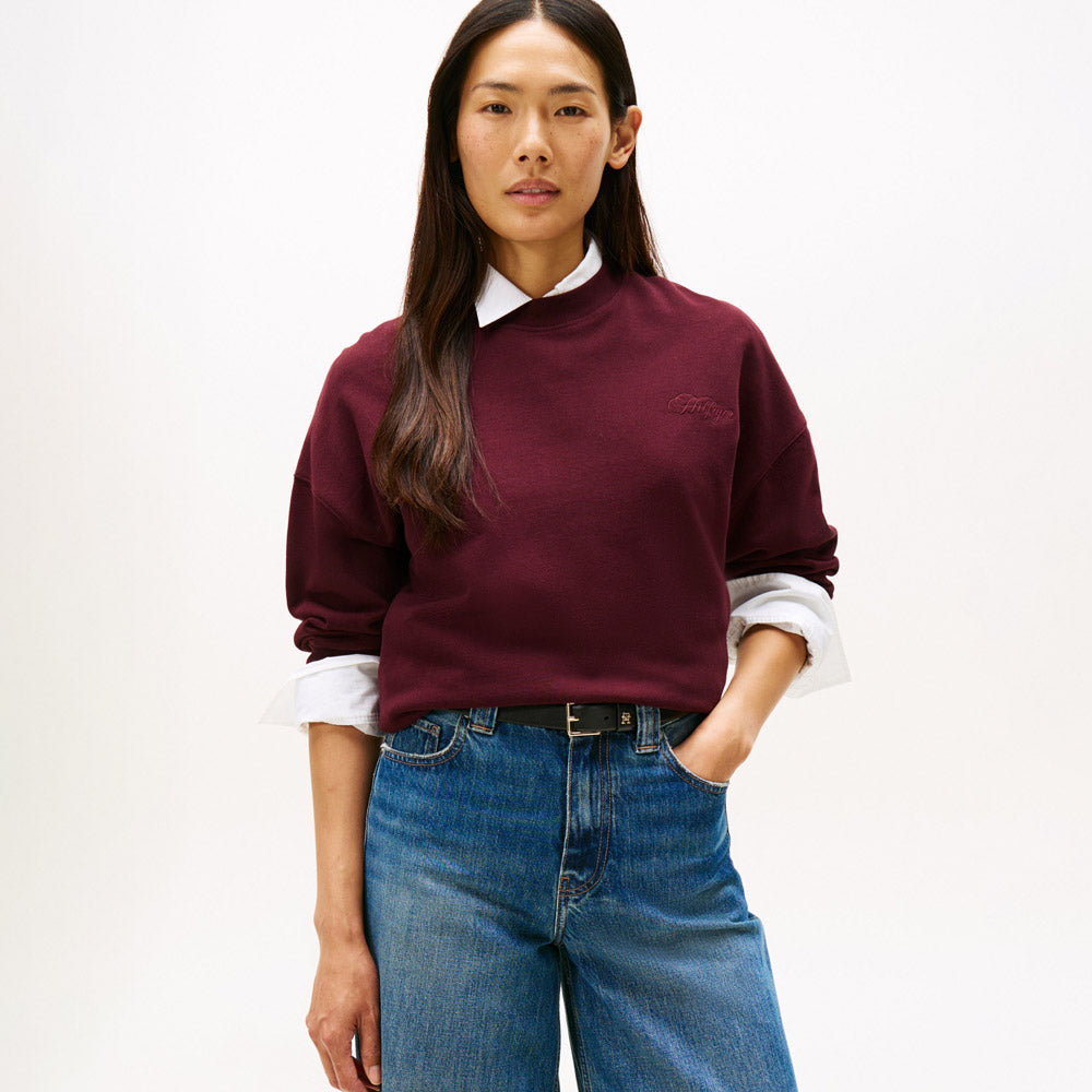 Tommy Hilfiger Script Terry Sweatshirt - Burgundy |ThirdBaseUrban