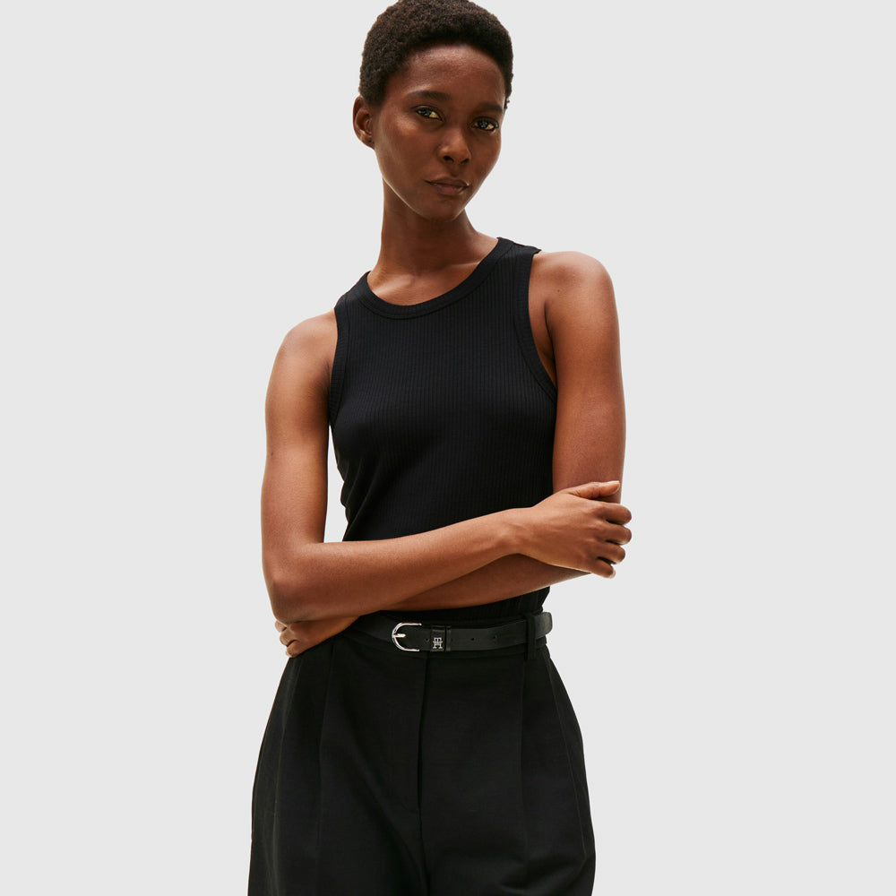 Tommy Hilfiger Slim Rib Tank Top - Black |ThirdBaseUrban