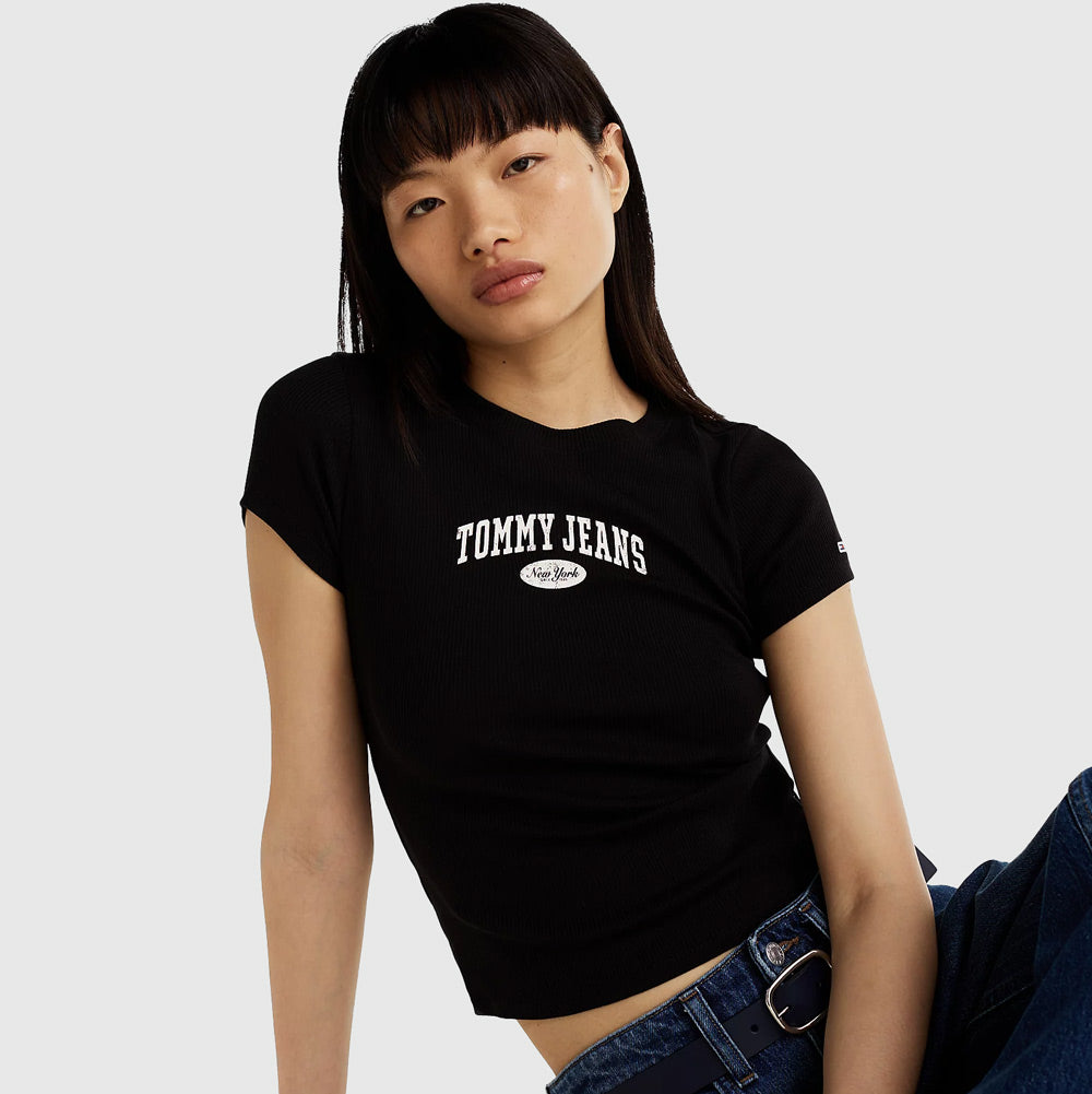 Tommy Hilfiger Slim Varsity Rib T-Shirt - Black |ThirdBaseUrban