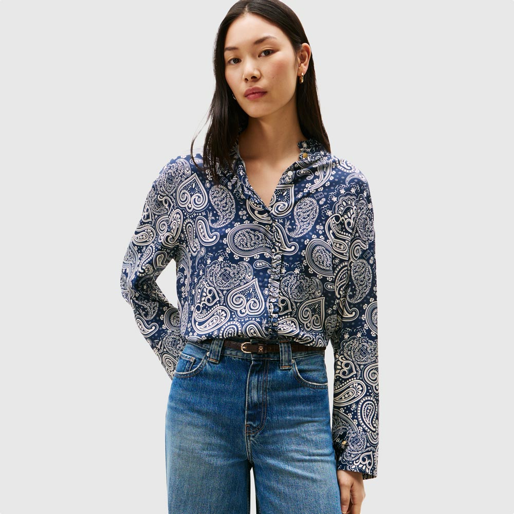 Tommy Hilfiger Soft Ruflle Shirt - Navy |ThirdBaseUrban
