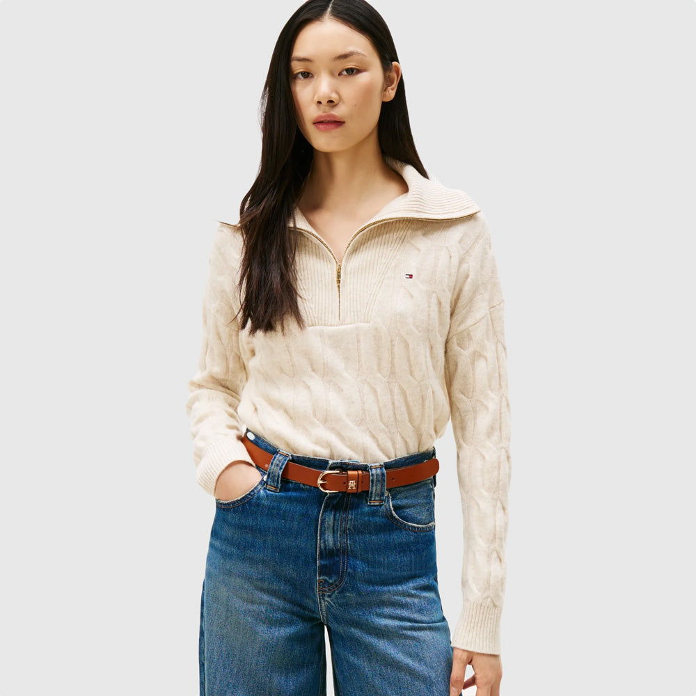 Tommy Hilfiger Cable Sweater - Oatmilk |ThirdBaseUrban