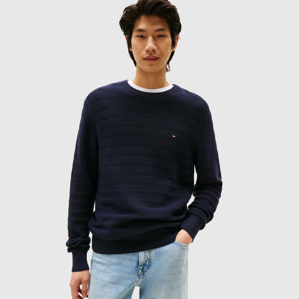 Tommy Hilfiger Stripe Structure Sweatshirt - Navy |ThirdBaseUrban