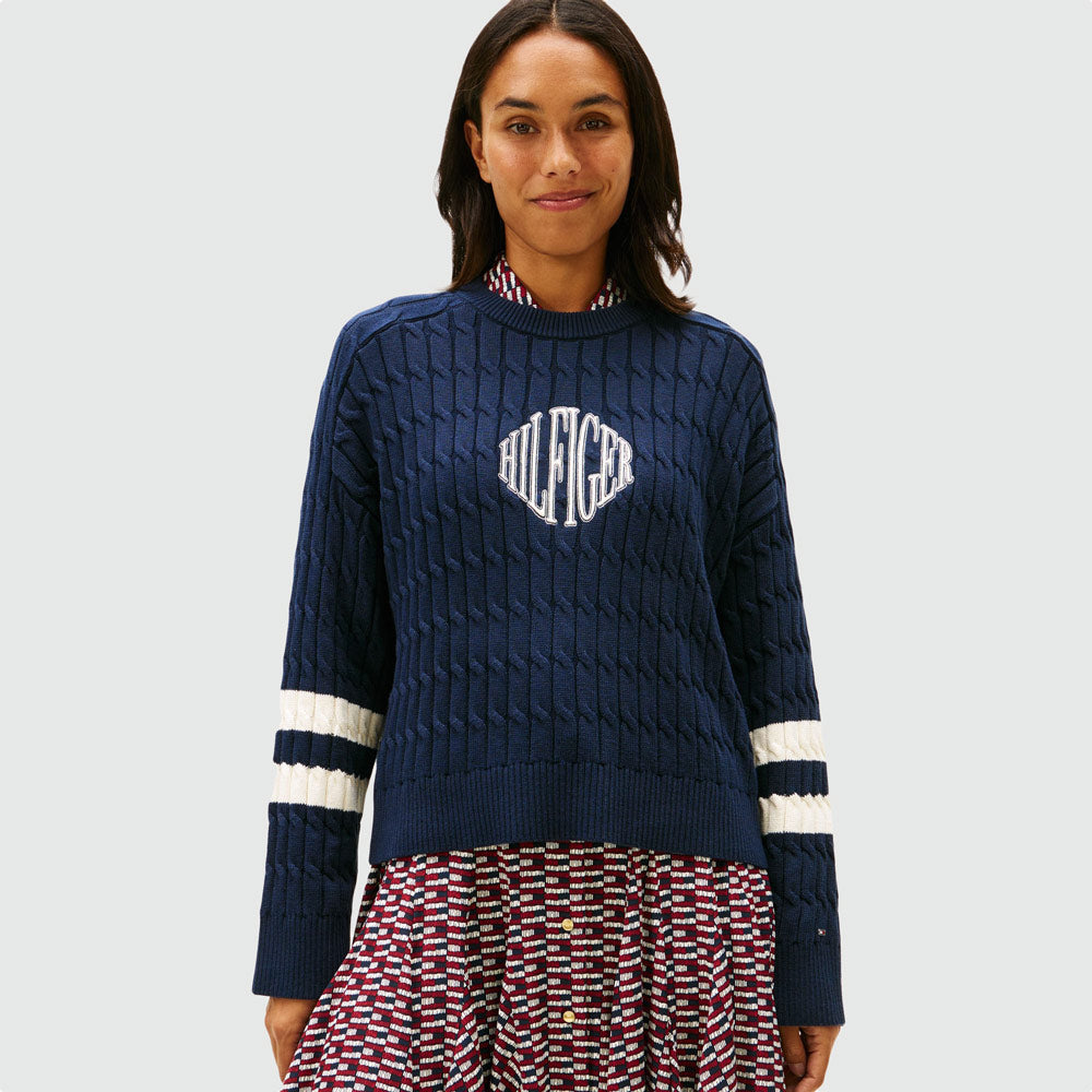 Tommy Hilfiger Textured Graphic Sweater - Dark Night Navy |ThirdBaseUrban