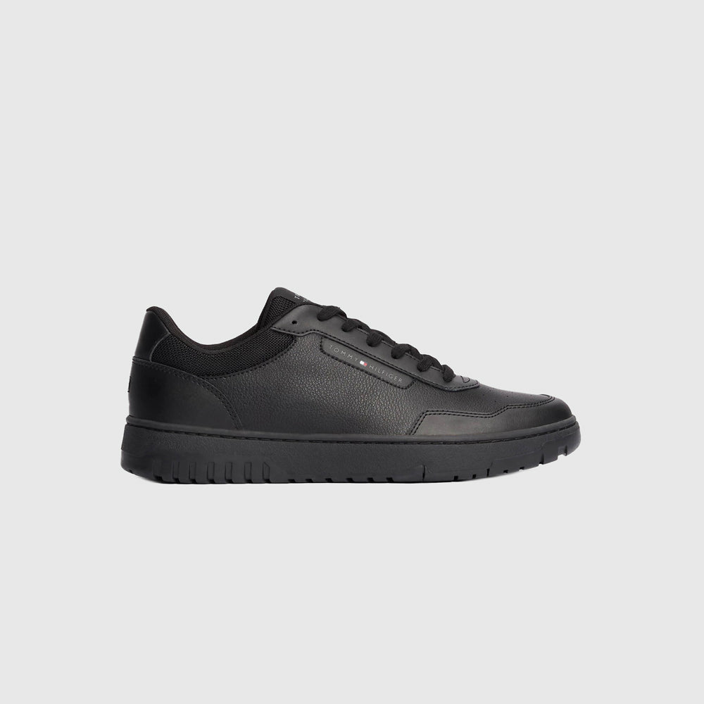 Tommy Hilfiger Leather Basket Core Sneaker - Black |ThirdBaseUrban