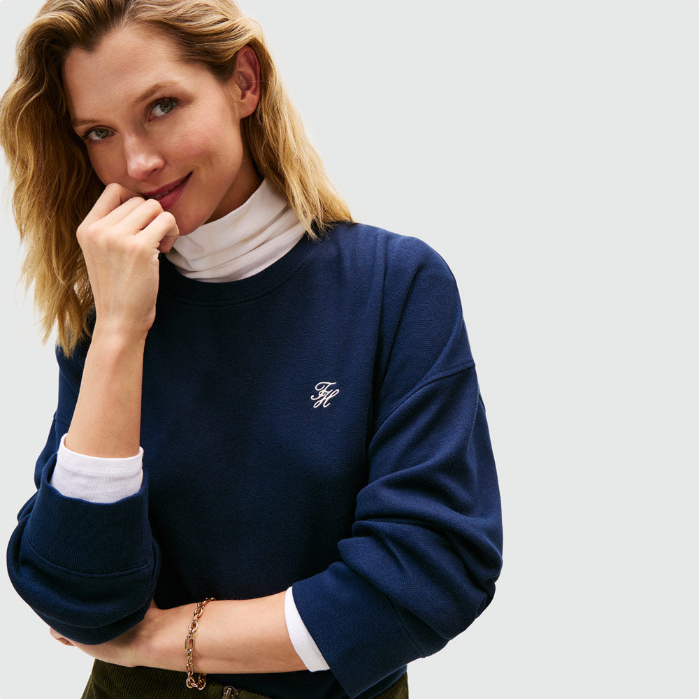 Script Pique Sweatshirt - Navy